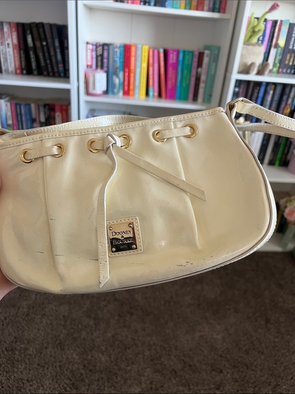 Dooney & Bourke Cream Drawstring bag with Gold Hardware